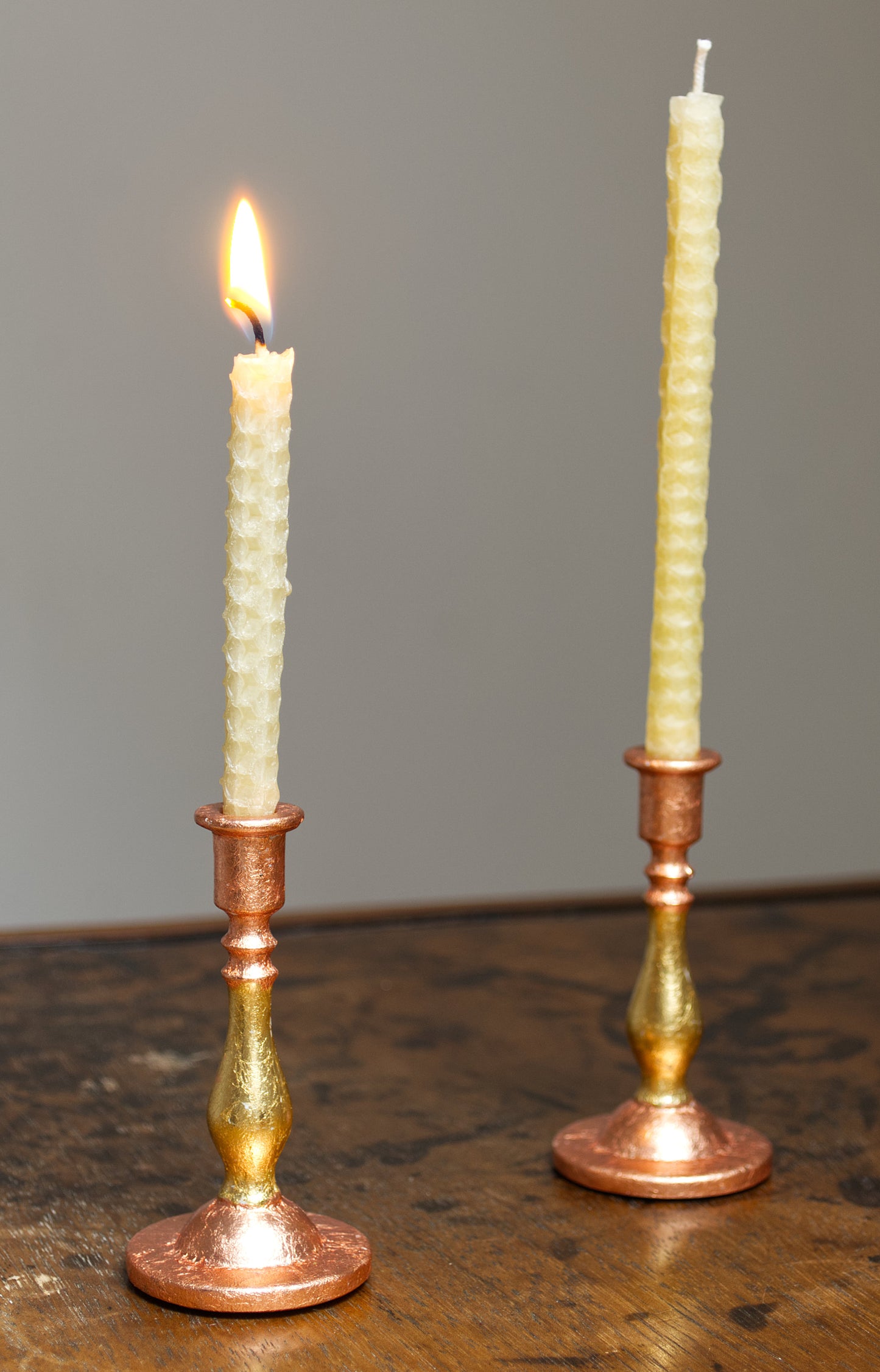 Copper and Dutch Metal Gilded Candle Sticks
