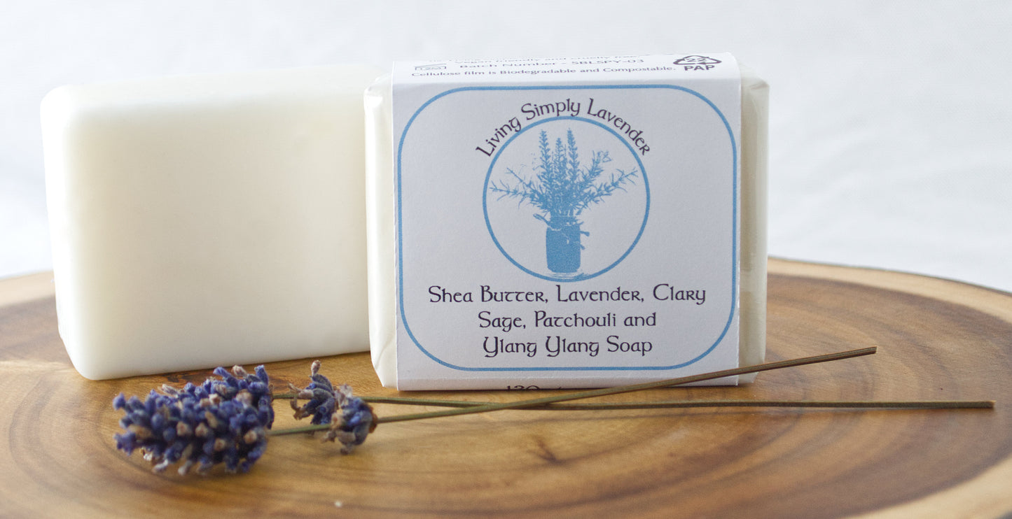 Shea Butter, Lavender, Clary Sage, Patchouli and Ylang Ylang Soap