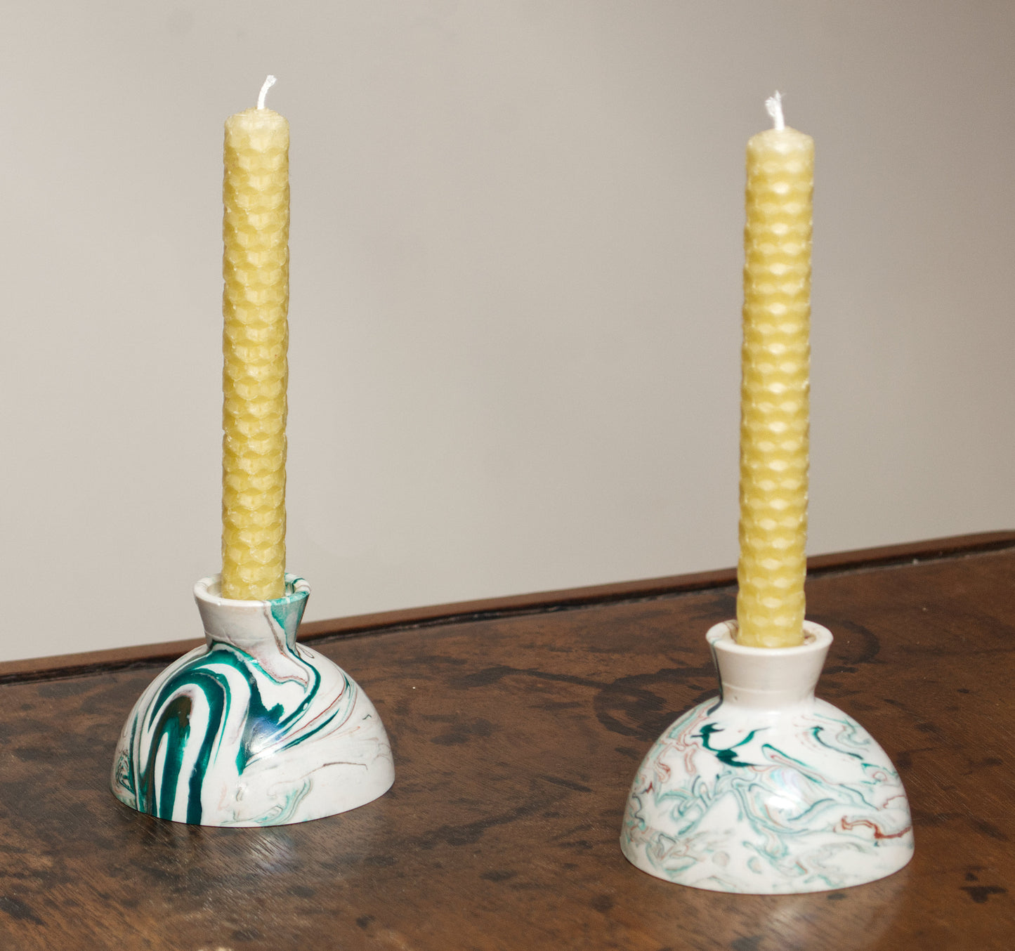 Decorative Marbled Candle Holders - Pair