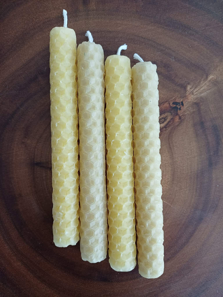 Hand Rolled Beeswax Dinner Candles - Set of 4