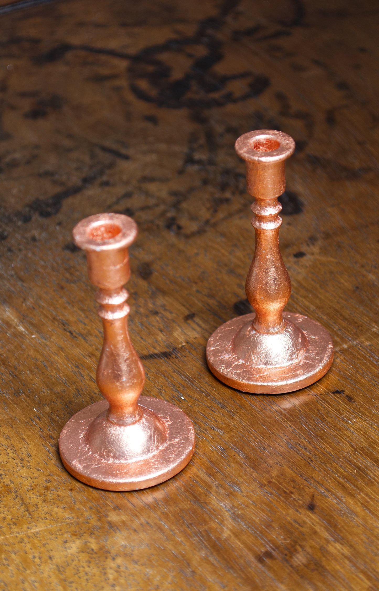 Copper Leaf Gilded Candle Sticks