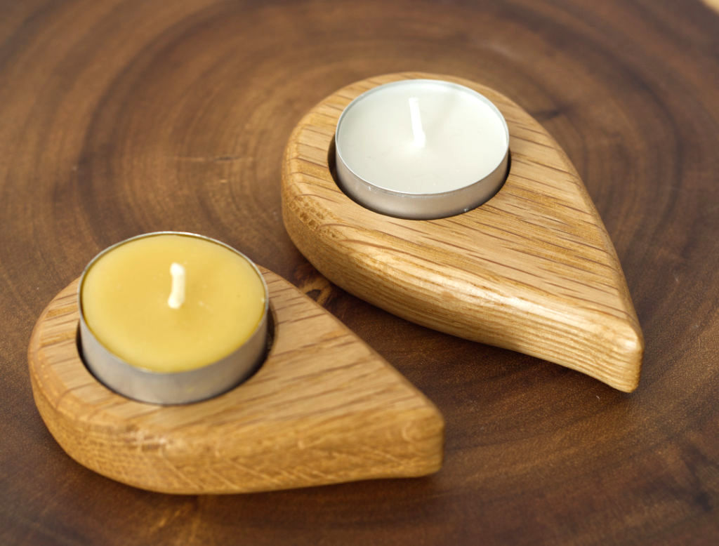 Oak 'Flame' Tealight Candle Holder