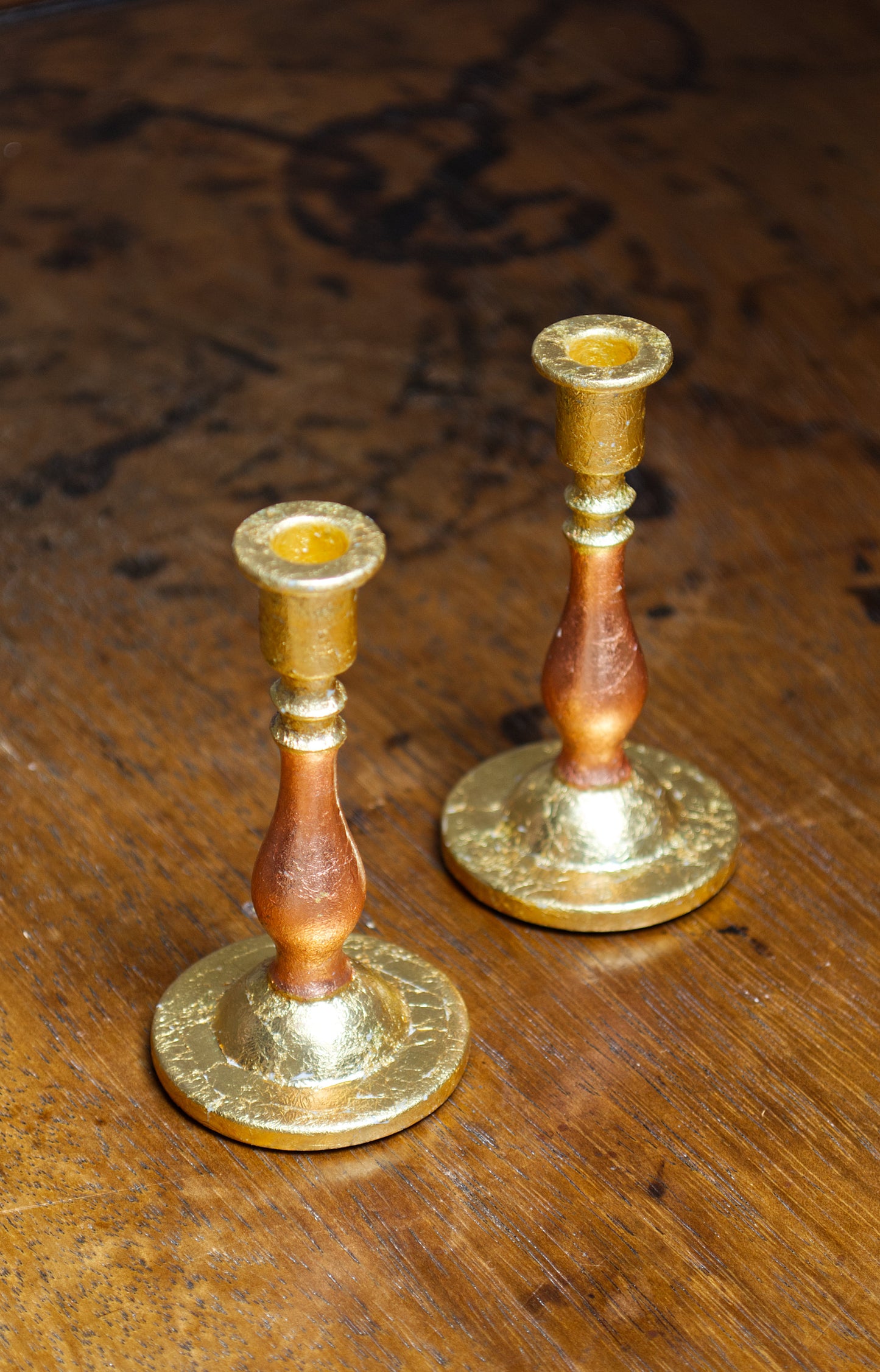 Dutch Metal and Copper Gilded Candle Sticks
