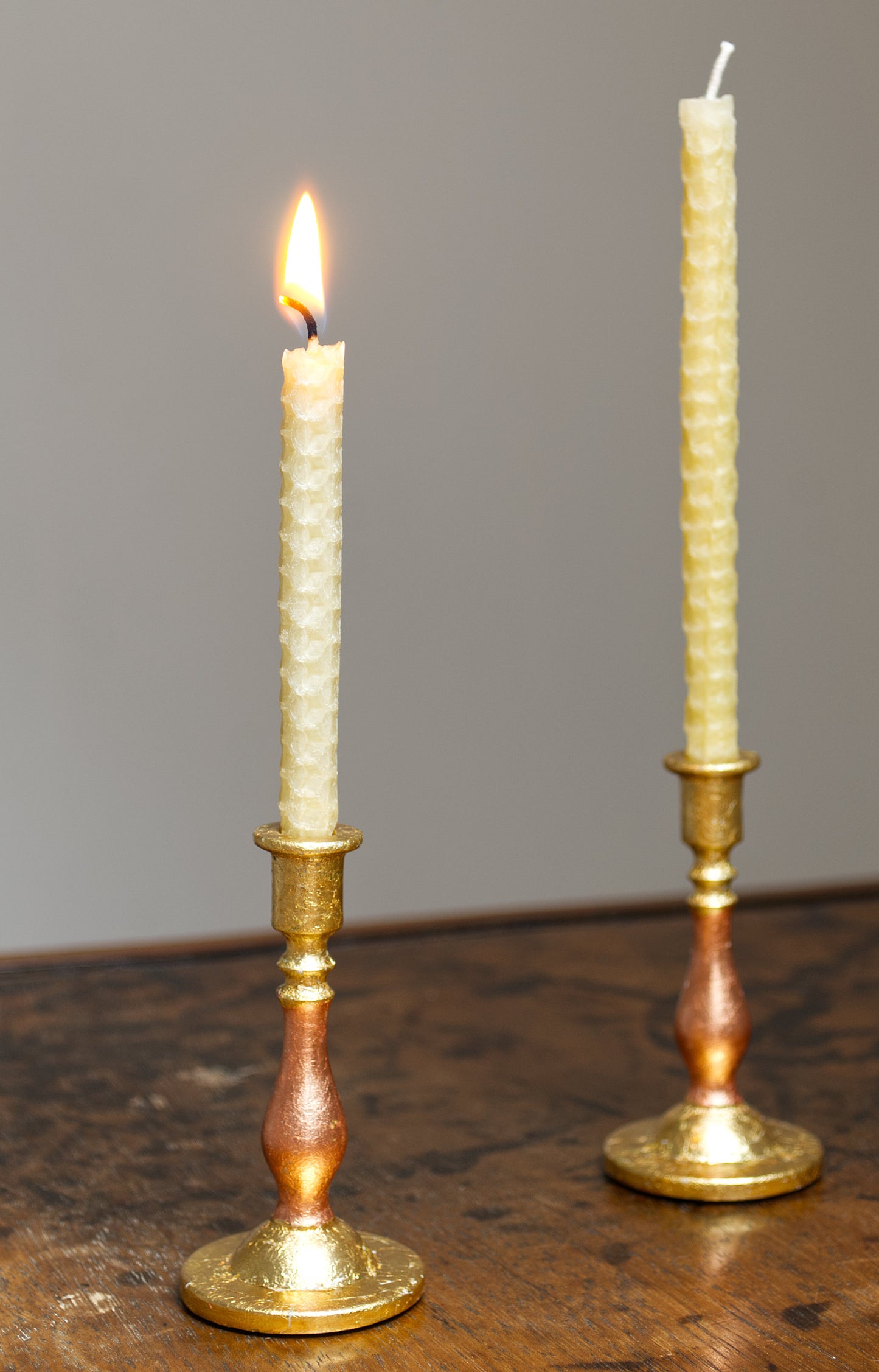 Dutch Metal and Copper Gilded Candle Sticks