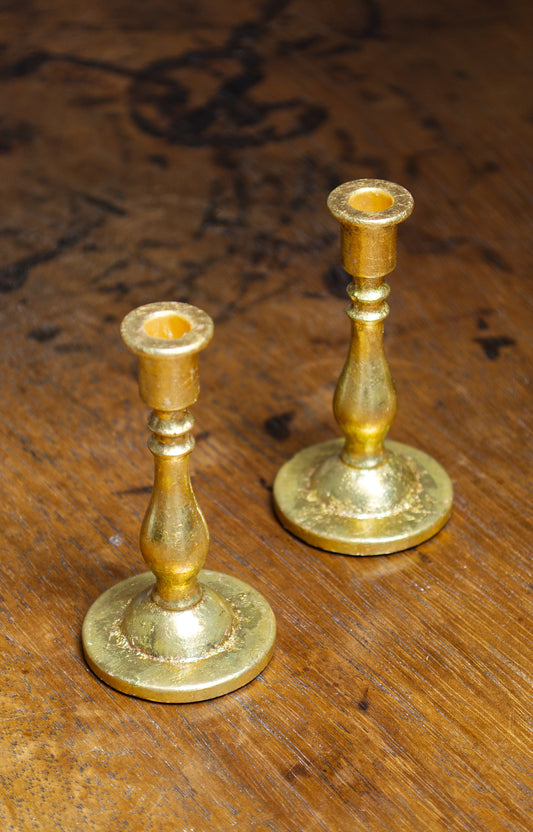 Dutch 'Cracked' Metal Leaf Gilded Candle Sticks