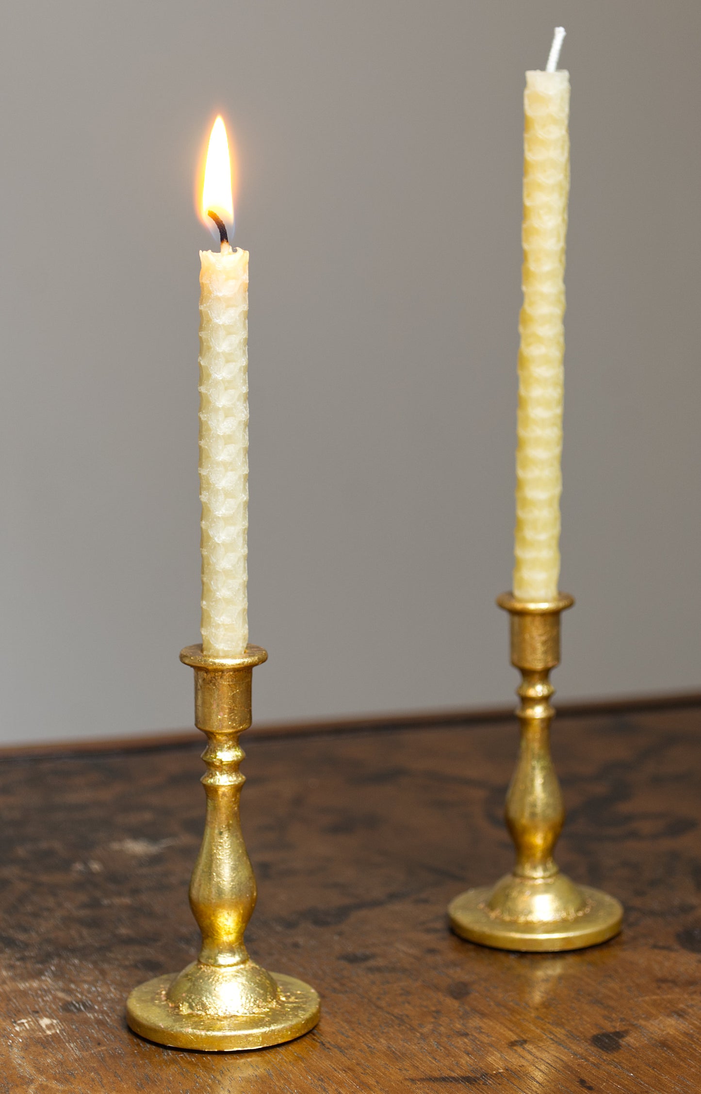 Dutch 'Cracked' Metal Leaf Gilded Candle Sticks