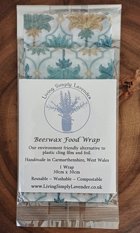 Gold and Blue Floral Pattern - Cotton Beeswax Food Wrap 30 x 30 cm