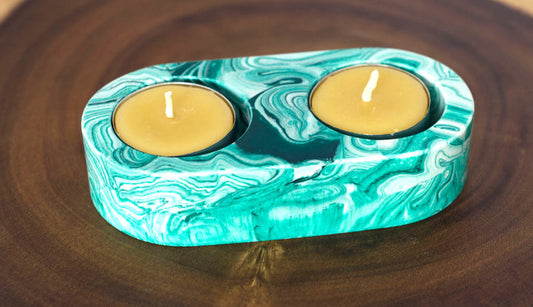 Jesmonite Double Tealight Candle Holders - Marble Effect